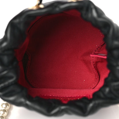 Chanel Calfskin Quilted Pearl Mini About Pearls Drawstring Bucket Bag Black 5 of 9