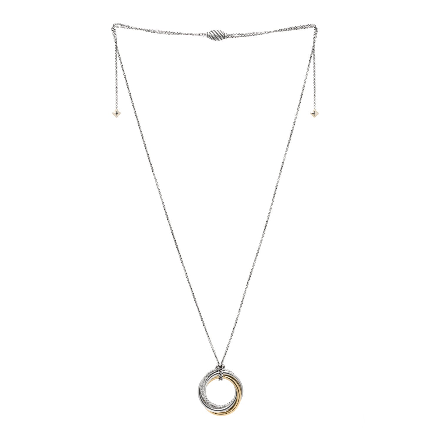 David Yurman Sterling Silver 14K Yellow Gold 28mm Crossover Pendant Necklace 3 of 5