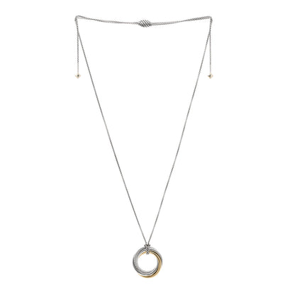 David Yurman Sterling Silver 14K Yellow Gold 28mm Crossover Pendant Necklace 3 of 5