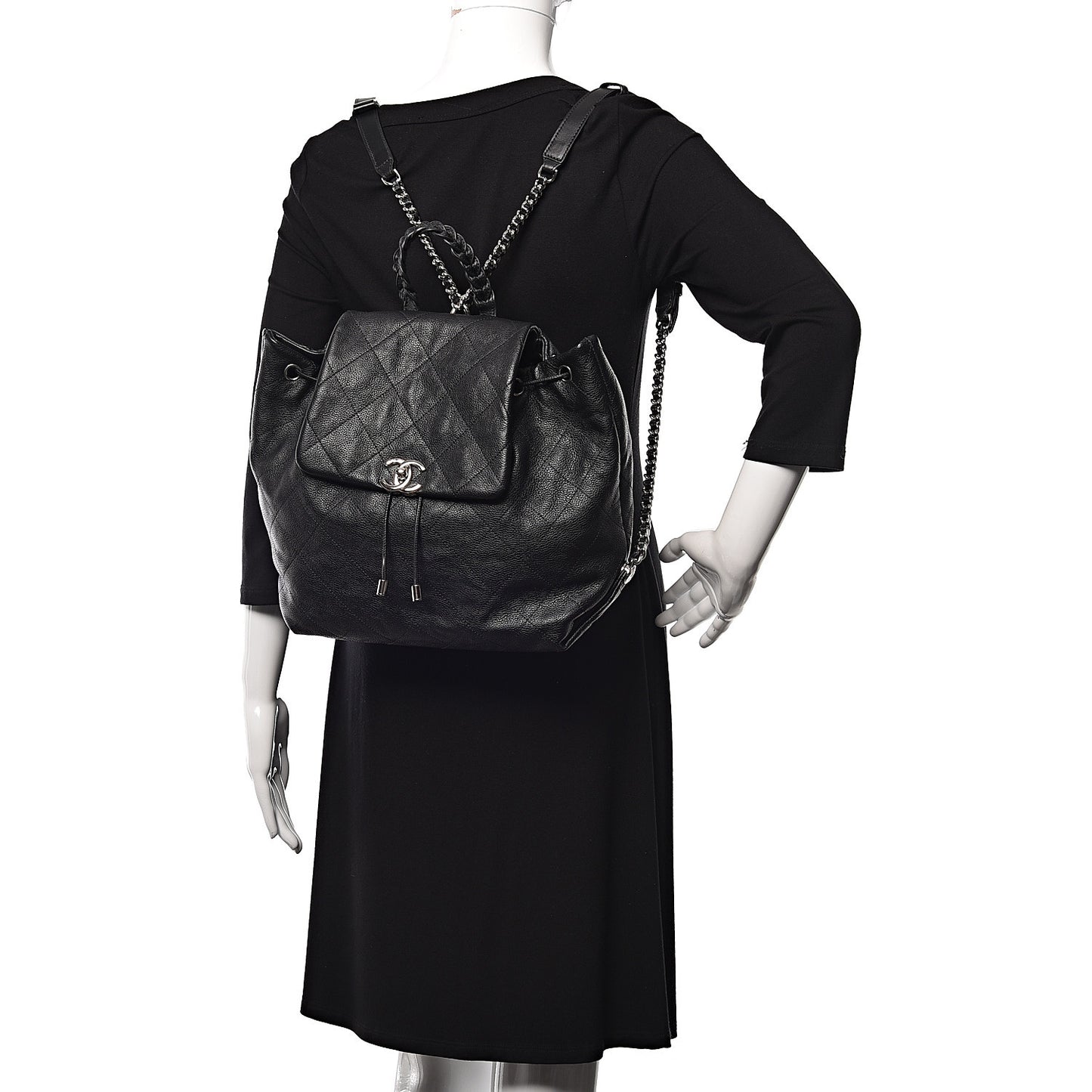 Grained Calfskin Stitched Braided With Style Backpack Black