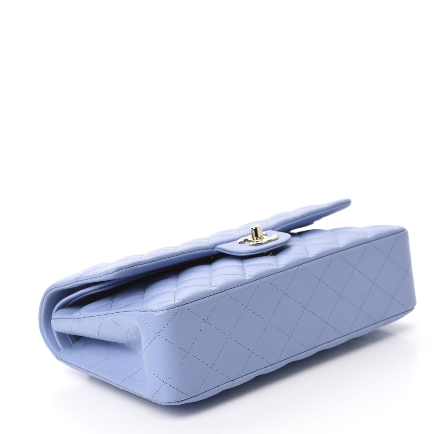Lambskin Quilted Medium Double Flap Light Blue