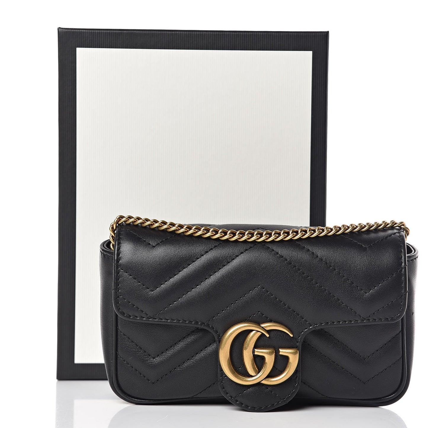 Calfskin Matelasse Super Mini GG Marmont Shoulder Bag Black