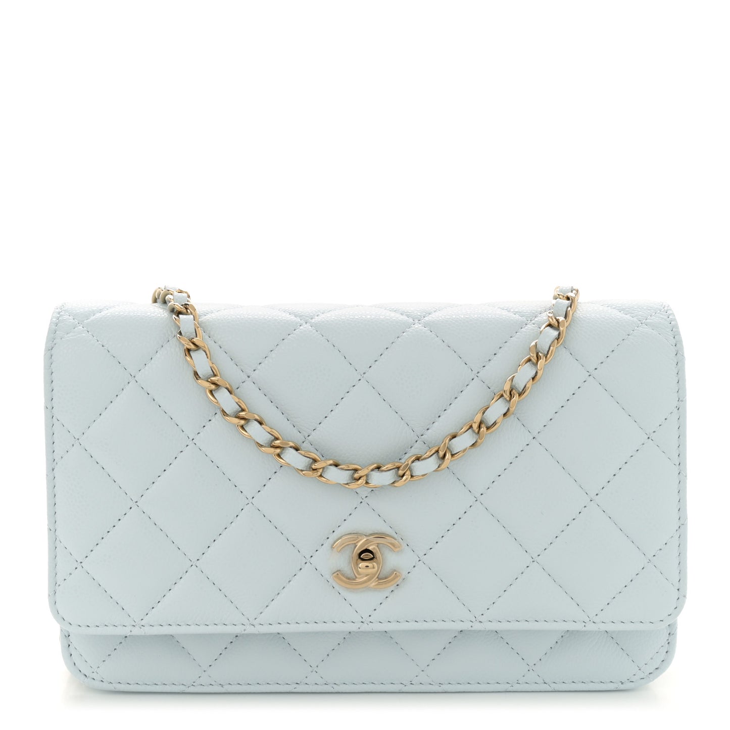 Caviar Quilted CC Turn Lock Wallet On Chain WOC Light Blue