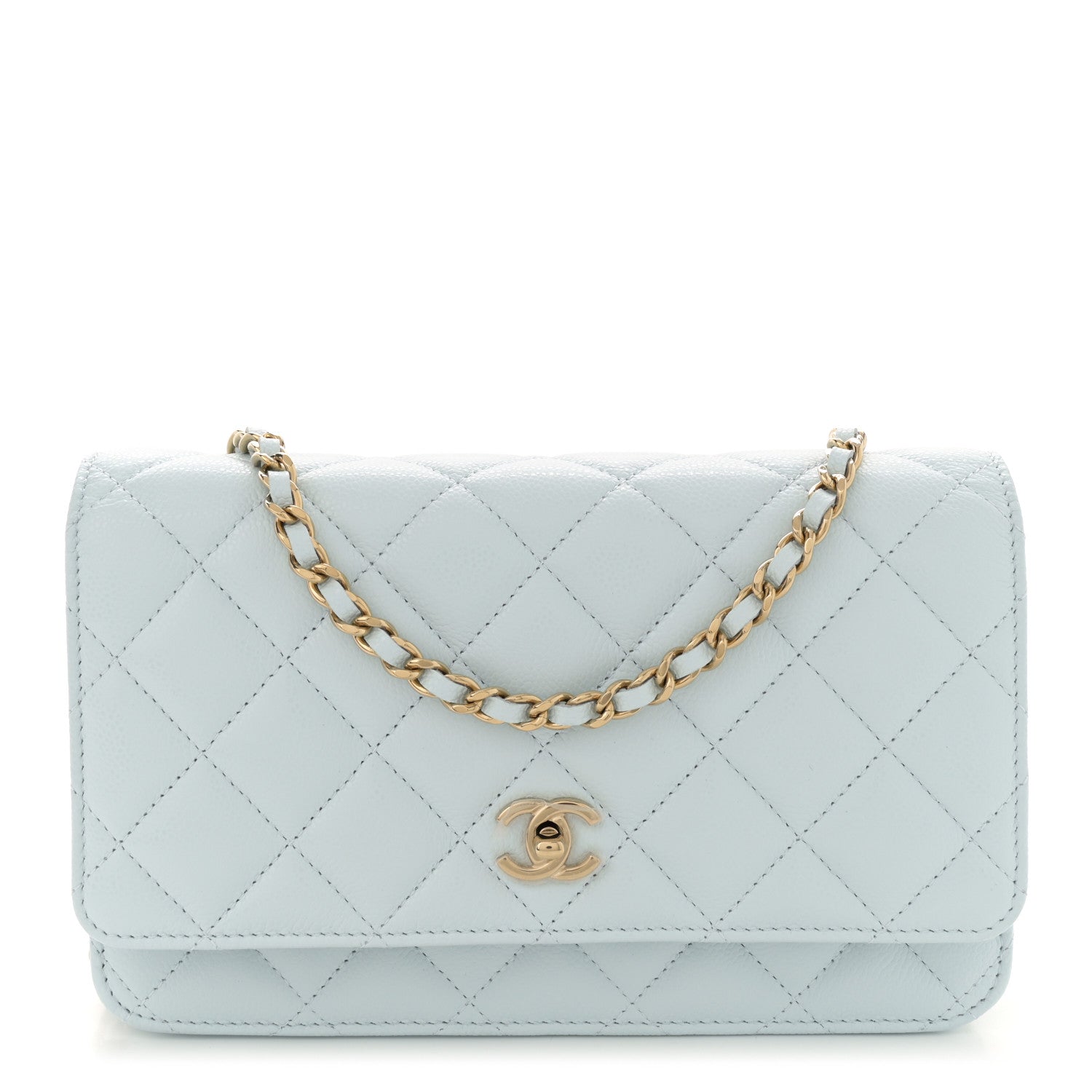 Chanel Caviar Quilted CC Turn Lock Wallet On Chain WOC Light Blue 1 of 11