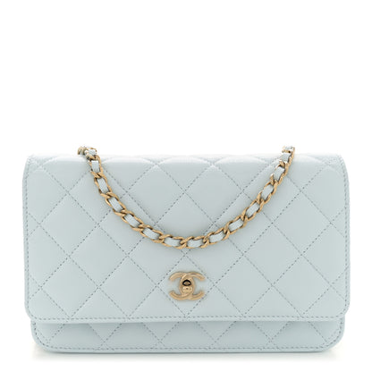 Chanel Caviar Quilted CC Turn Lock Wallet On Chain WOC Light Blue 1 of 11