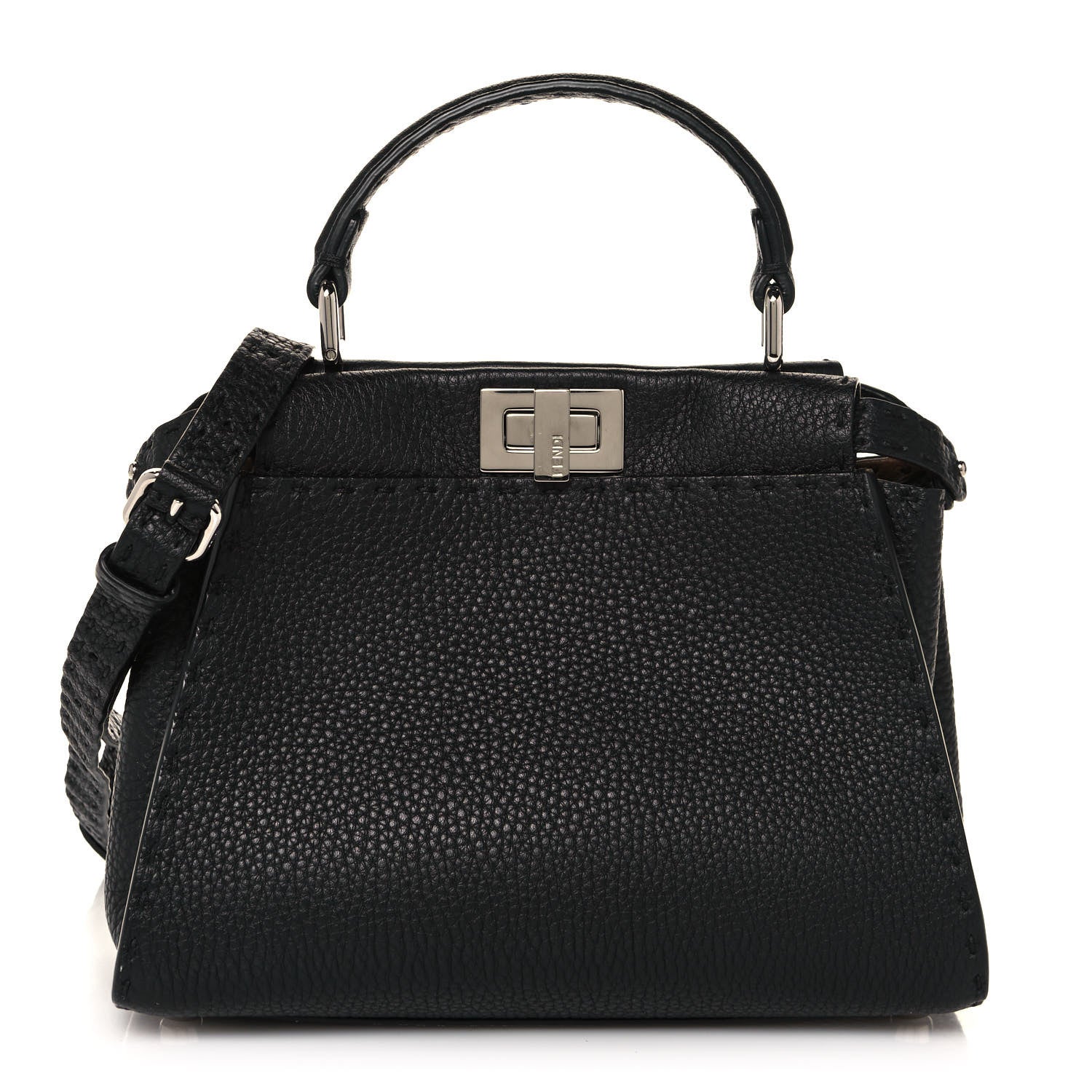 Fendi Cuoio Romano Selleria Bi-Color Mini Peekaboo Iconic Satchel Black Mou 1 of 13