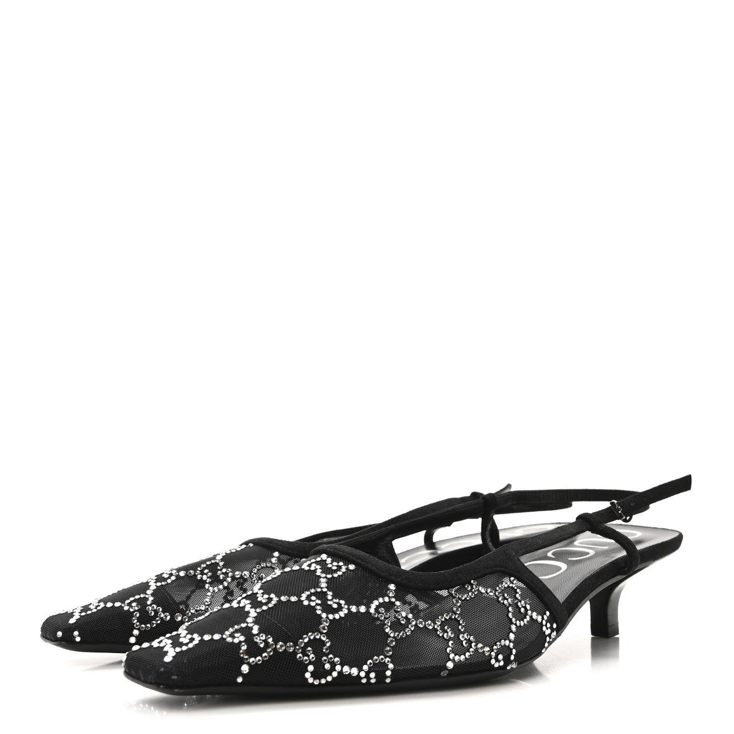 Tela Retino Kid Scamosciato Crystal GG Monogram Square G 35mm Slingback Pumps 40 Black