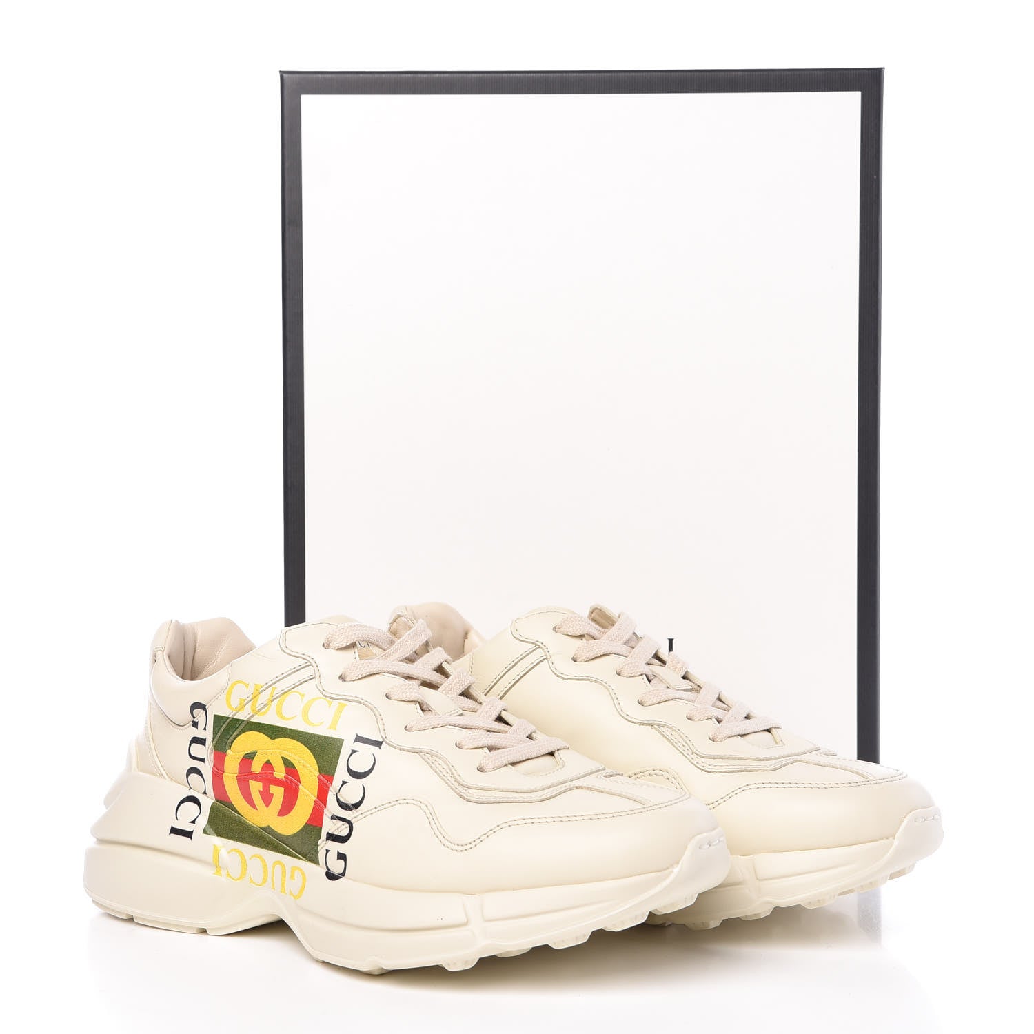 Gucci Calfskin Interlocking G Logo Mens Rhyton Sneakers 6 Ivory 10 of 10