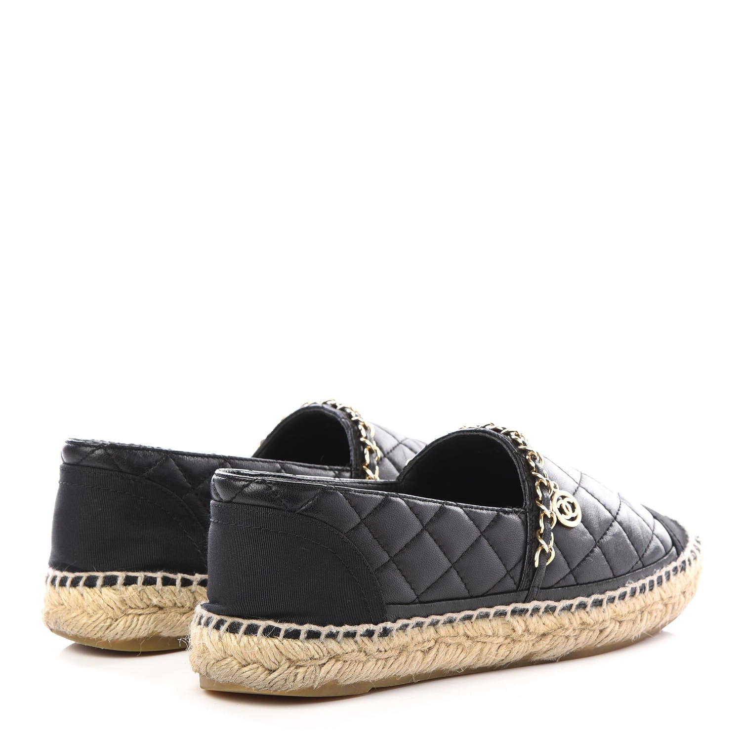 Chanel Lambskin Grosgrain Quilted CC Chain Espadrilles 36 Black 4 of 9