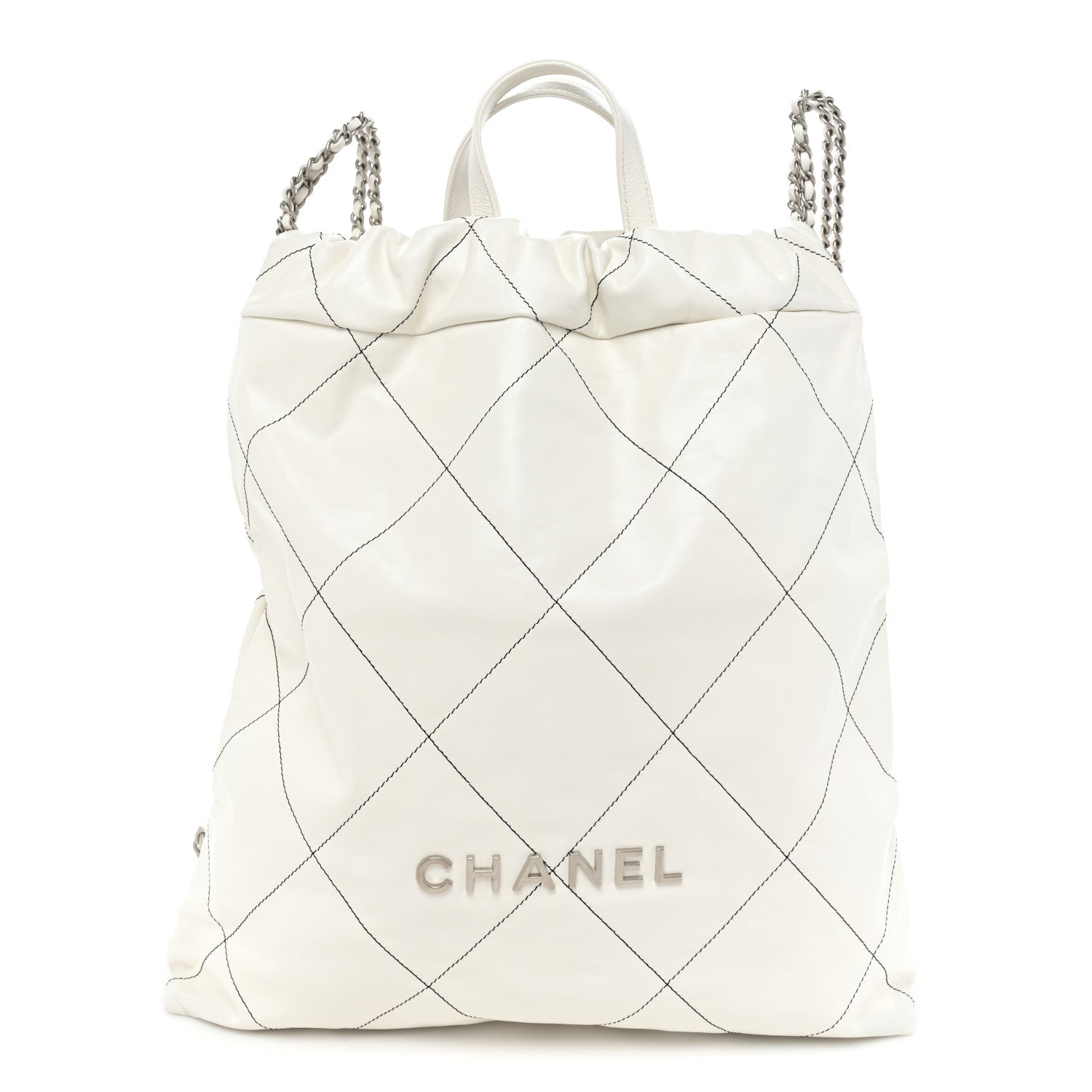 Chanel Shiny Calfskin Quilted Chanel 22 Backpack White Black 1 of 9