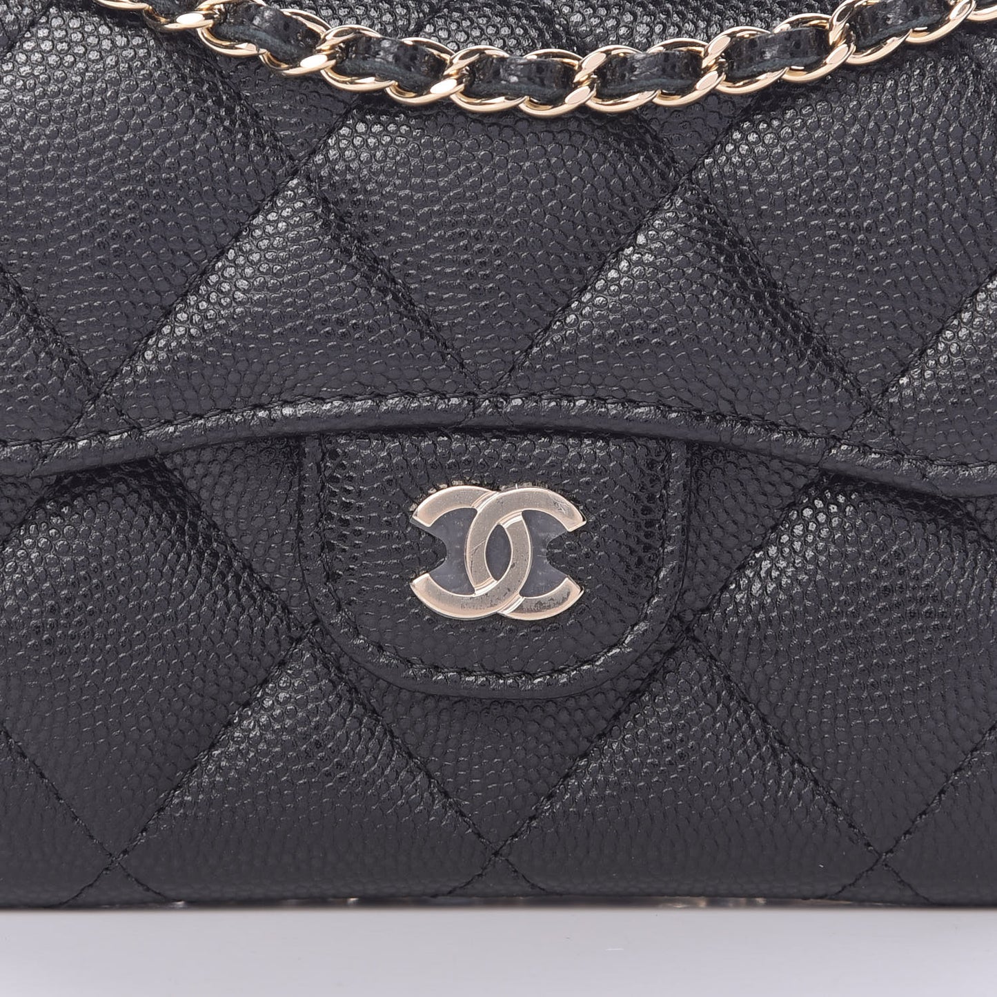 Caviar Quilted Flap Card Holder On Chain Black