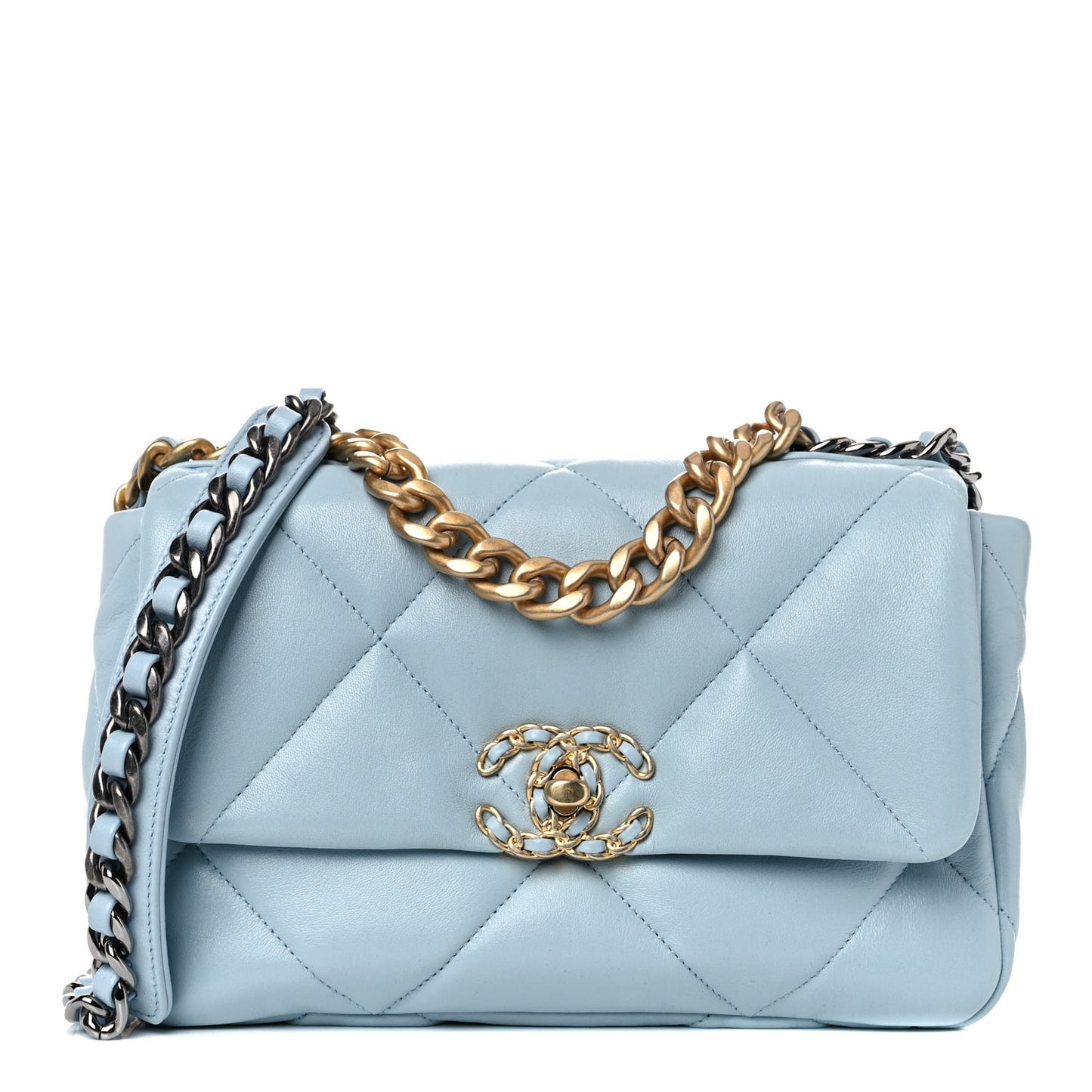 Lambskin Quilted Medium Chanel 19 Flap Light Blue