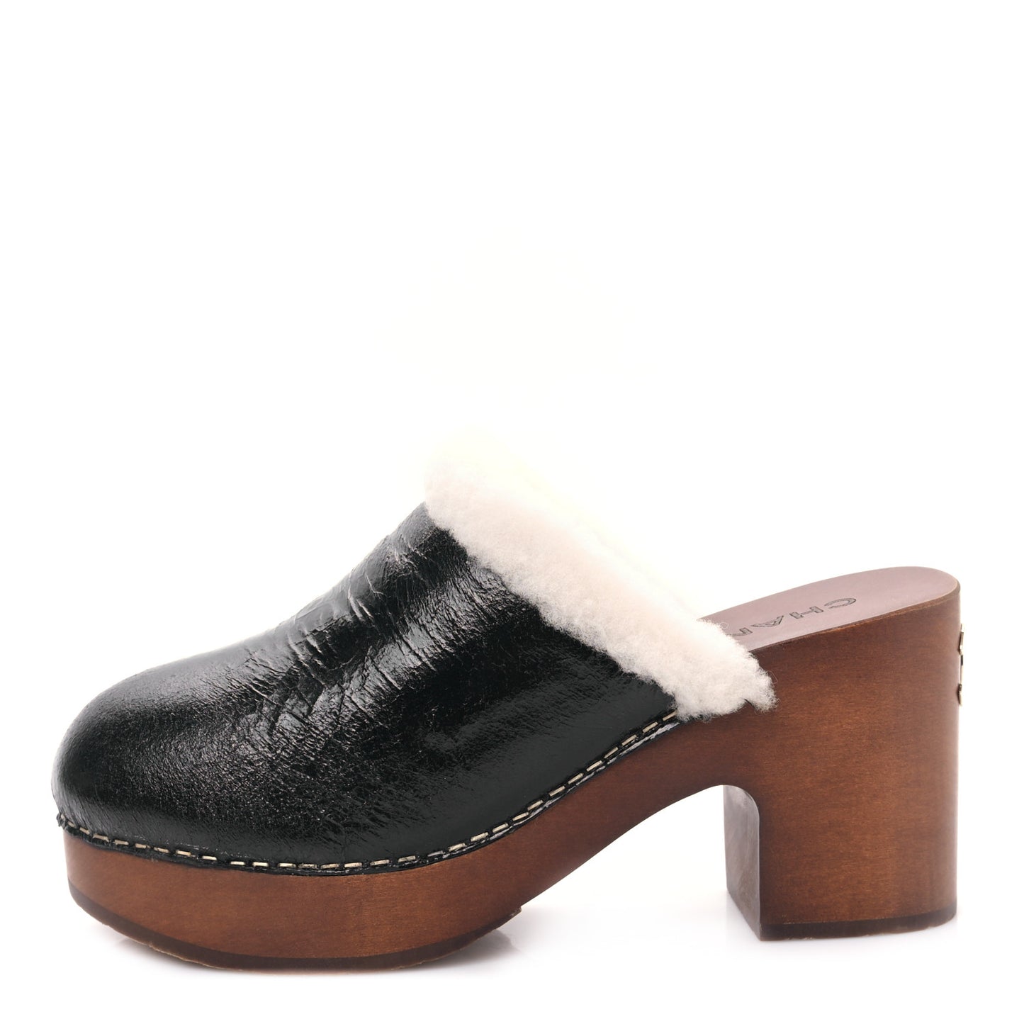 Crackled Sheepskin CC Mules 38 Black
