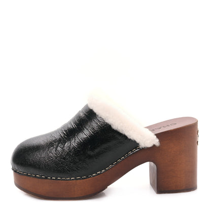 Chanel Crackled Sheepskin CC Mules 38 Black 1 of 9