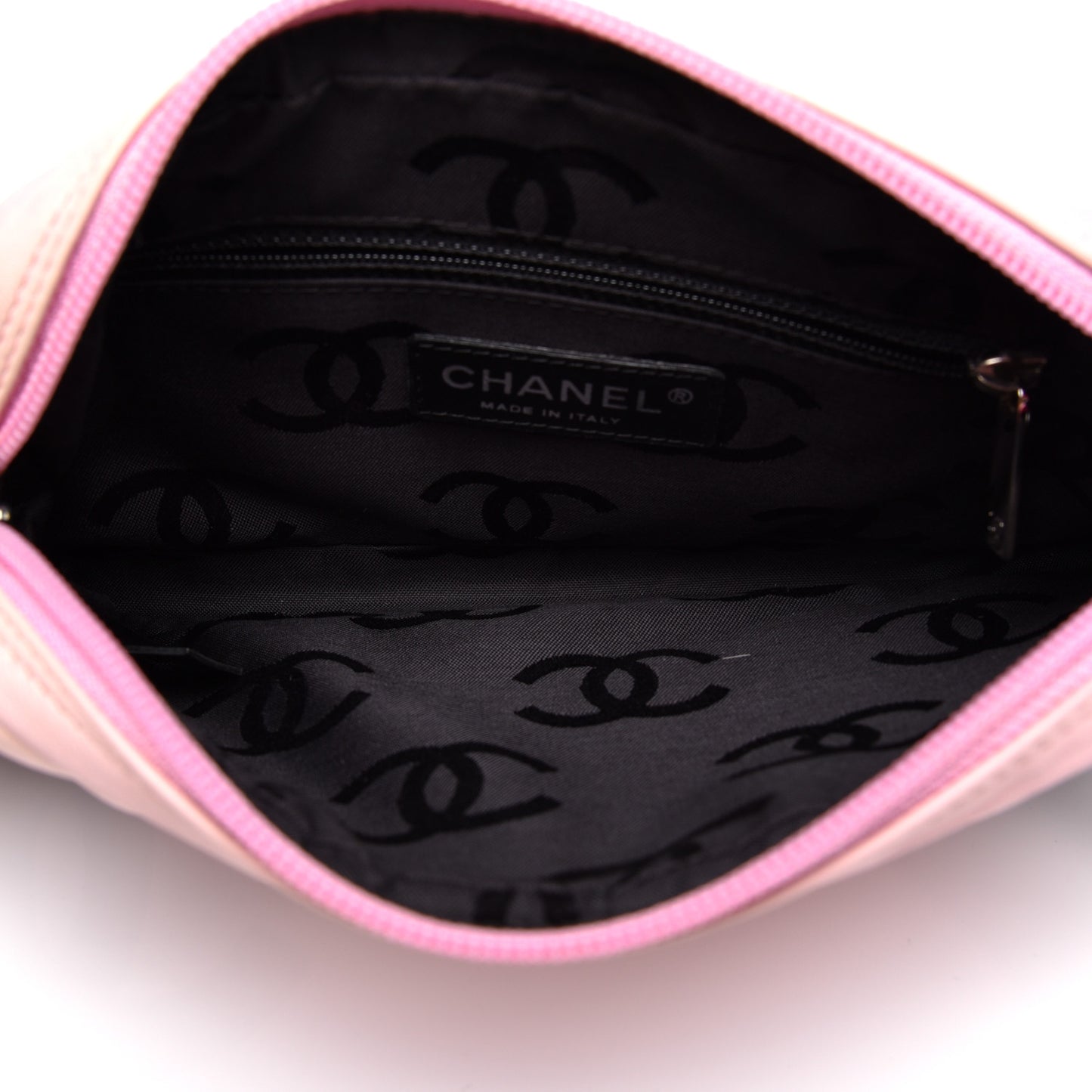 Calfskin Quilted Cambon Pochette Pink Black