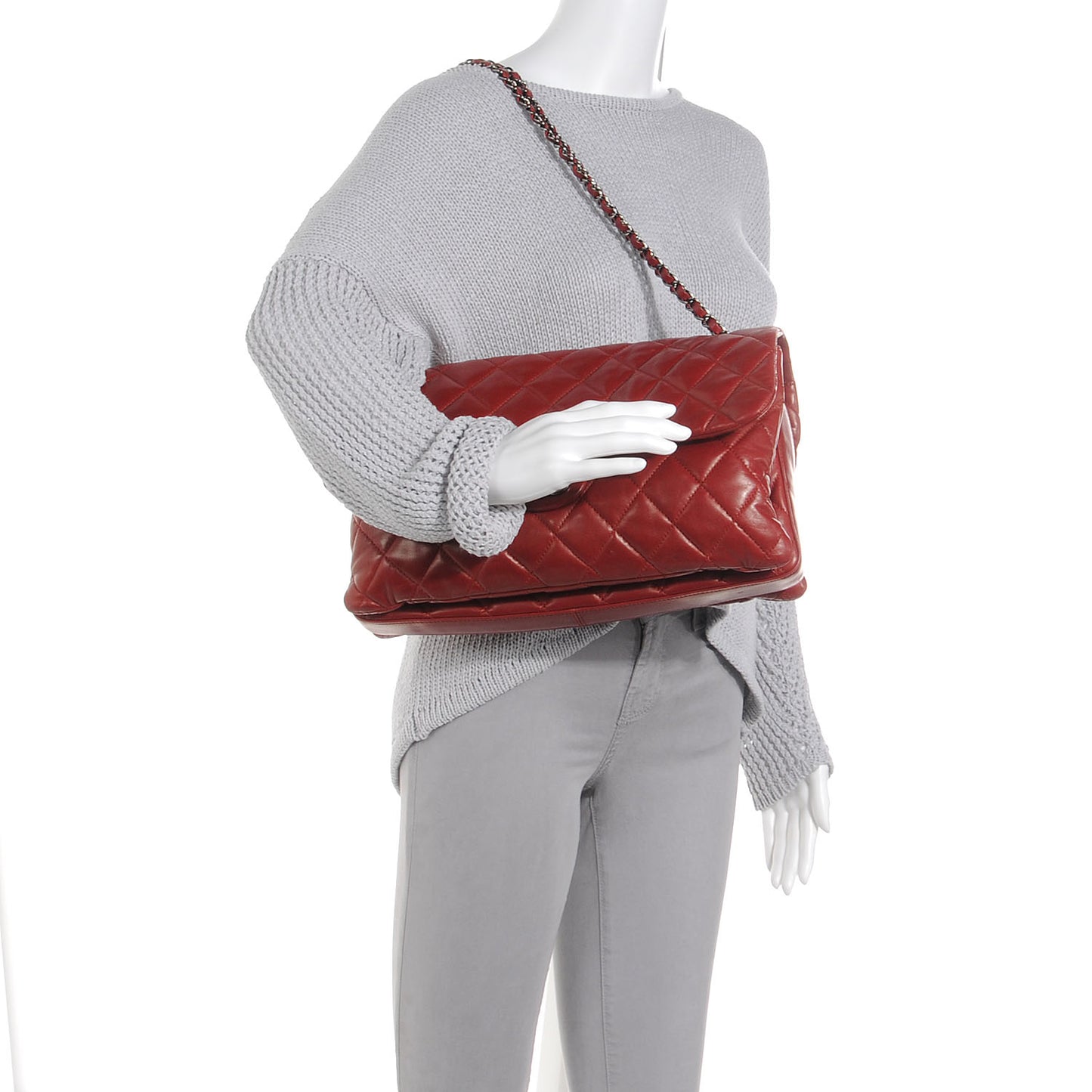 Lambskin Maxi Quilted 3 Flap Bag Dark Red