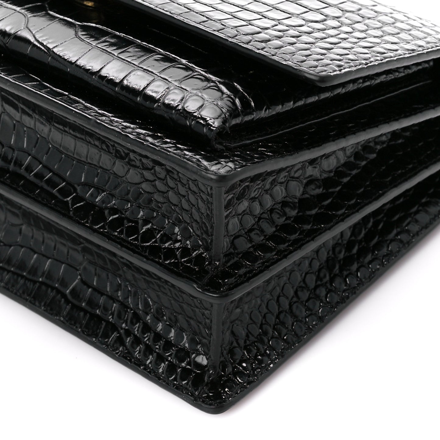 Calfskin Crocodile Embossed Medium Monogram Sunset Black