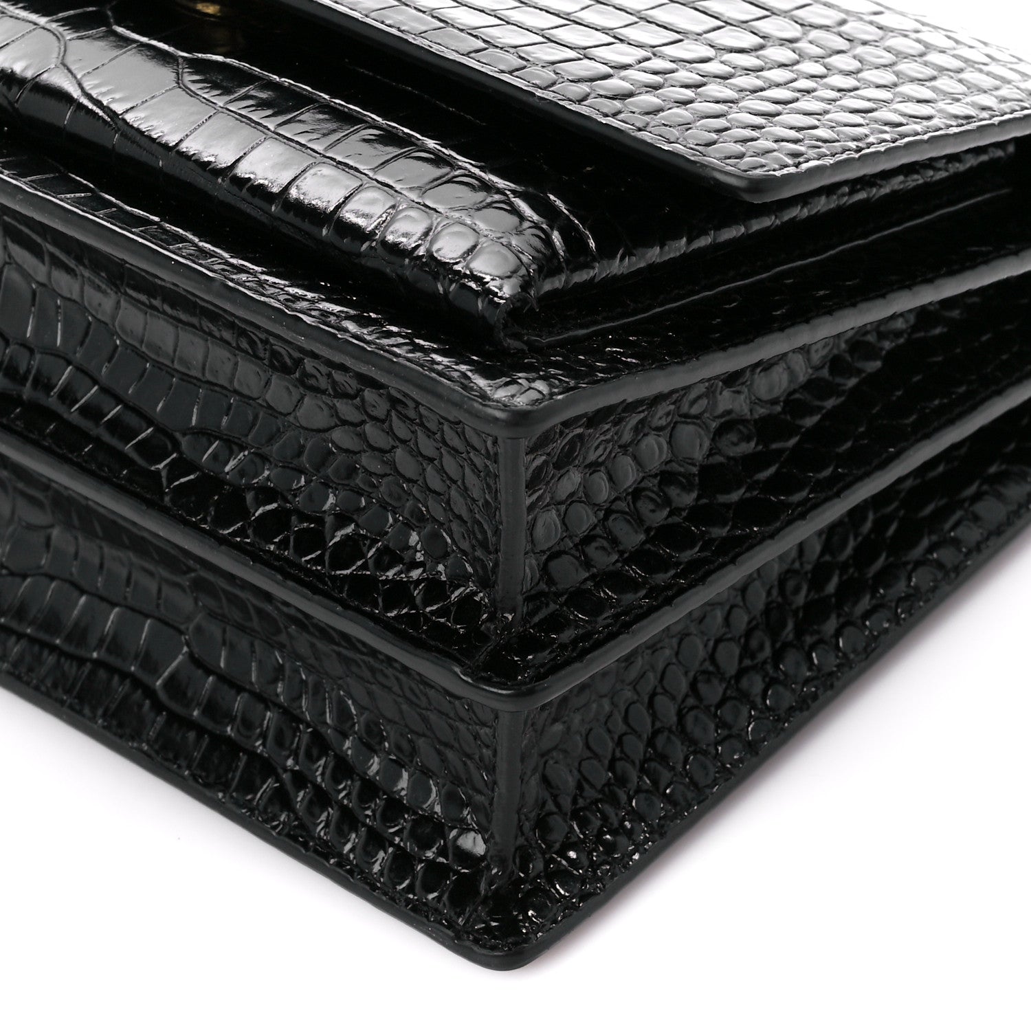 Saint Laurent Calfskin Crocodile Embossed Medium Monogram Sunset Black 14 of 16