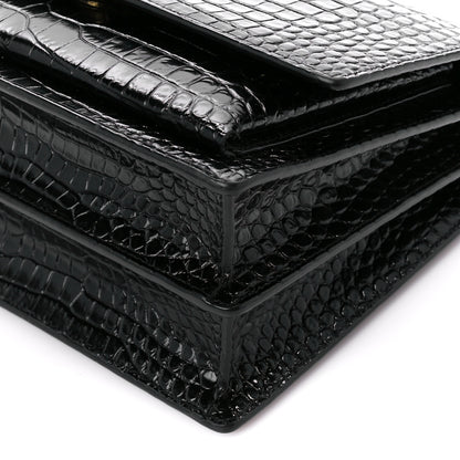 Saint Laurent Calfskin Crocodile Embossed Medium Monogram Sunset Black 14 of 16