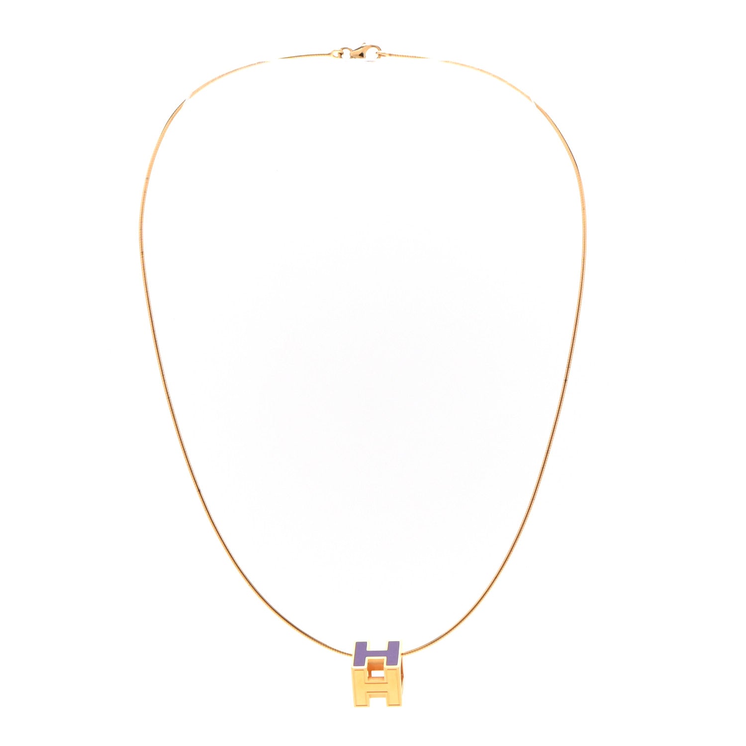 Hermes Gold Lacquered Cage d'H Pendant Necklace Pourpre 3 of 5
