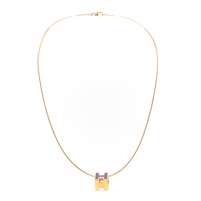 Hermes Gold Lacquered Cage d'H Pendant Necklace Pourpre 3 of 5