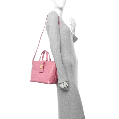 Tom Ford Calfskin Crocodile Embossed Mini TF East West Tote Rose Bloom 2 of 11
