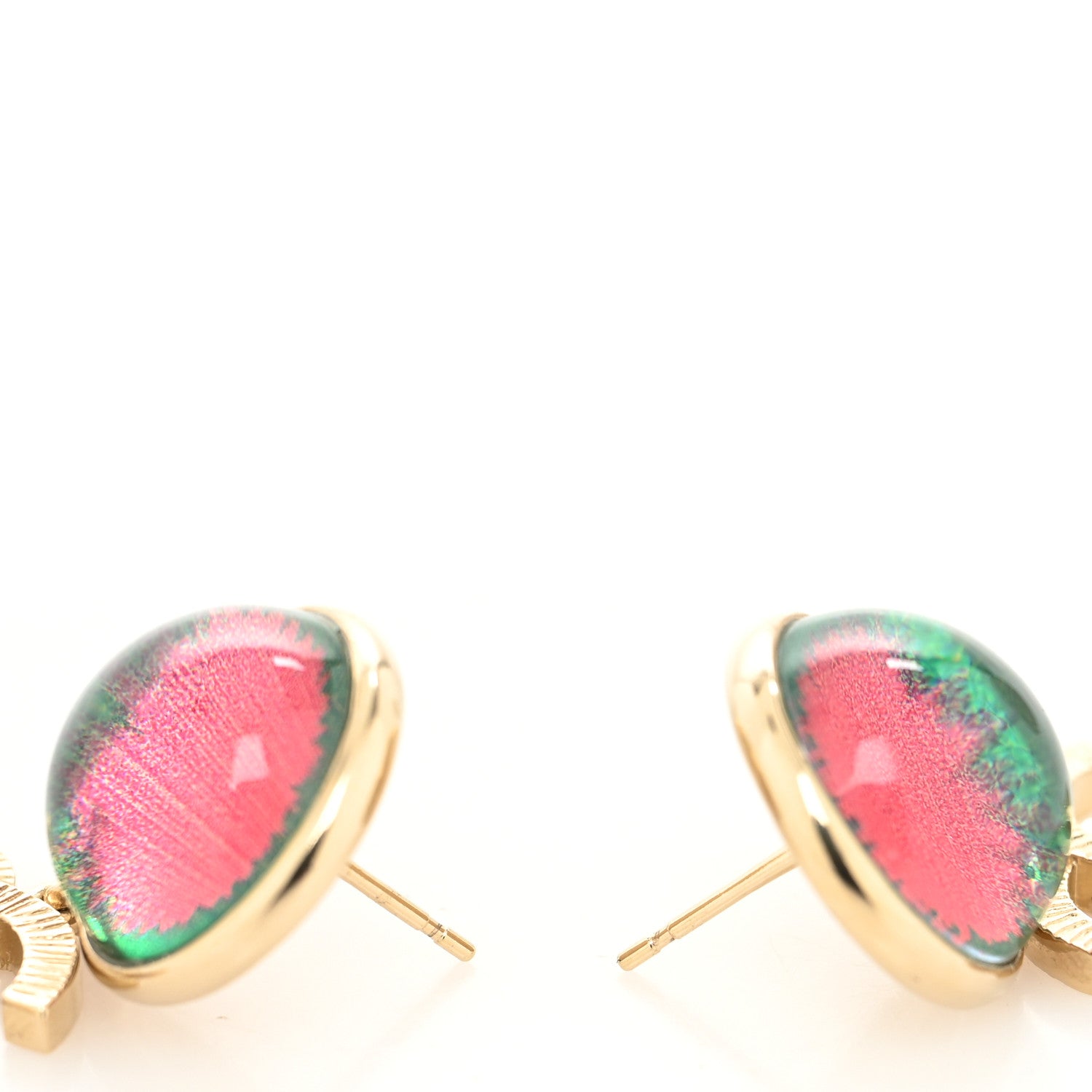 Chanel Metal Round CC Medallion Drop Earrings Gold Multicolor 3 of 4