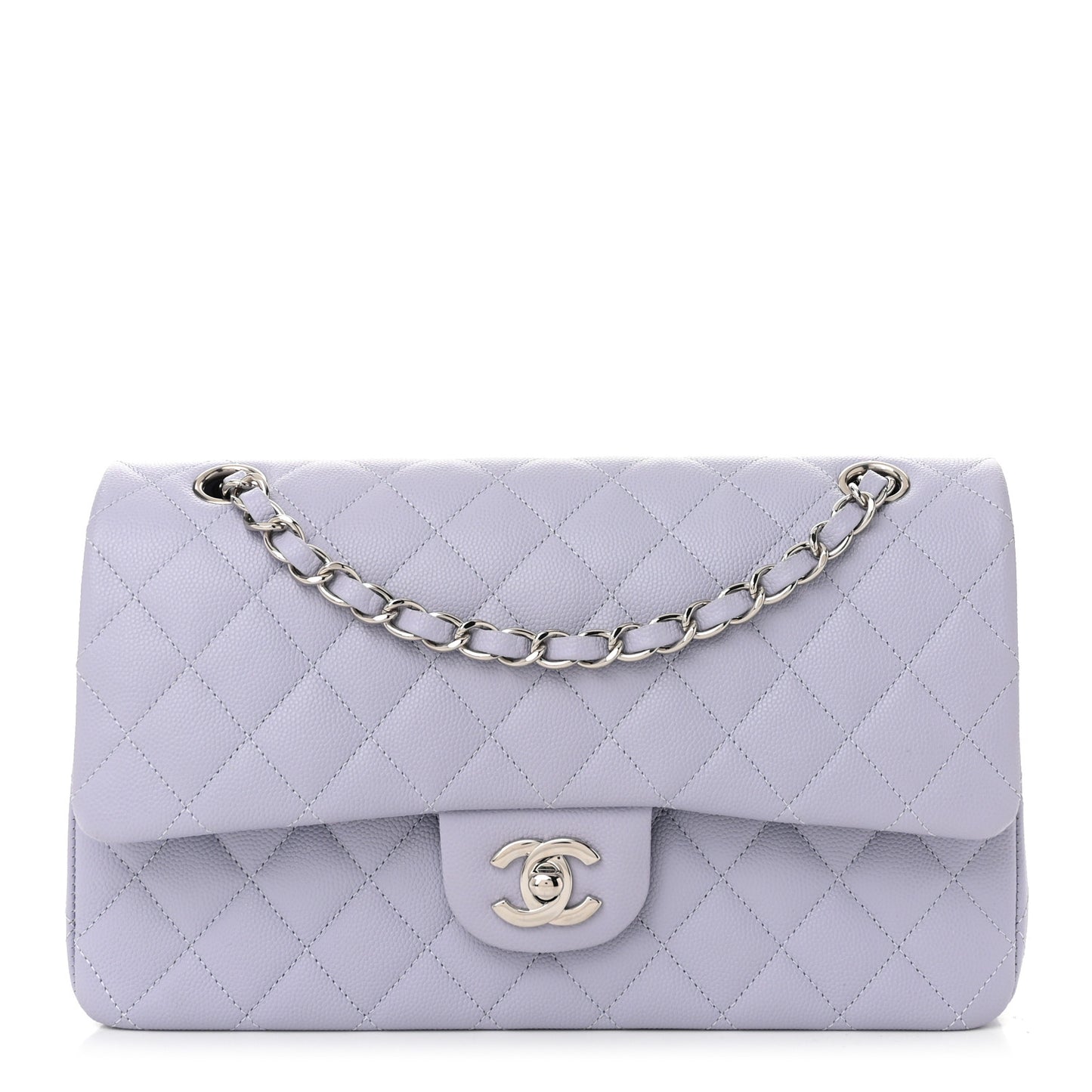 Caviar Quilted Medium Double Flap Light Purple