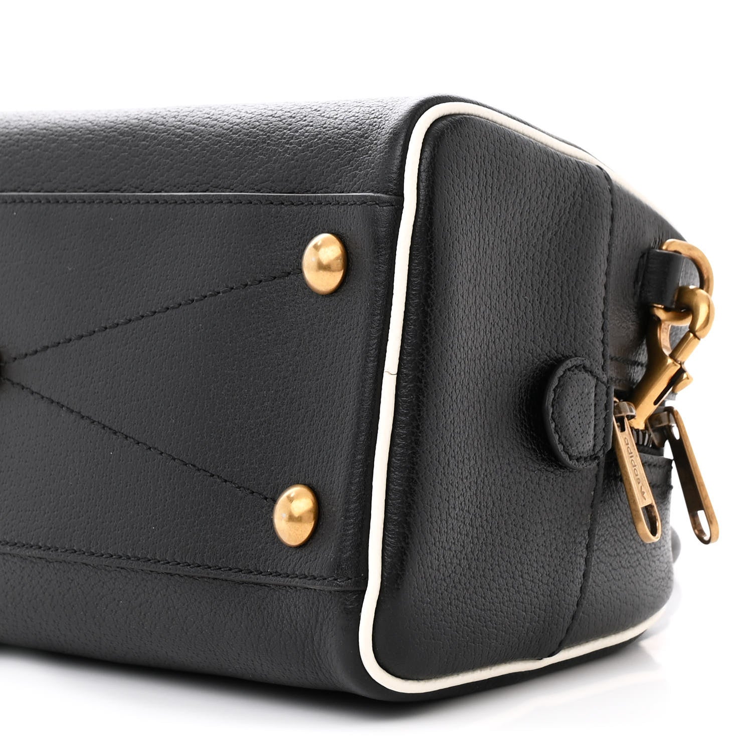 Gucci X ADIDAS Textured Dollar Calfskin Web Trefoil Logo Embossed Mini Bowling Bag Black Off White 10 of 10