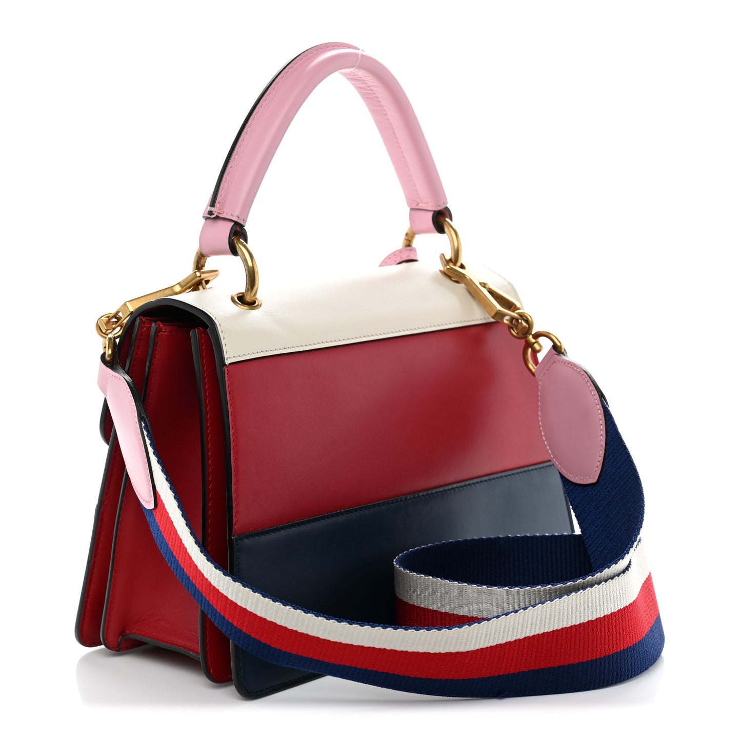 Calfskin Sylvie Web Small Queen Margaret Top Handle Bag Blue Agata Hibiscus Red Mystic White Sugar Pink