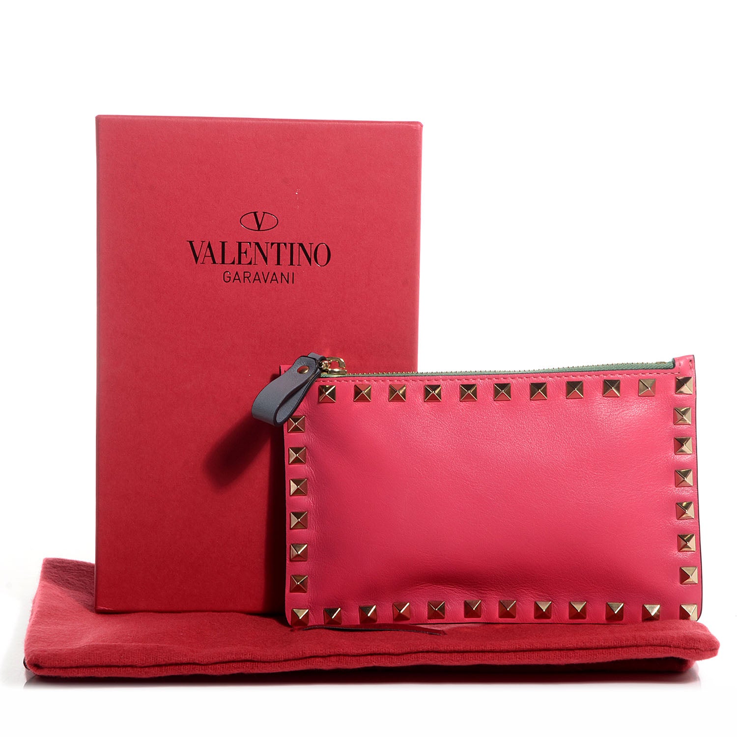 Valentino Garavani Vitello Italian Pop Small Rockstud Zip Pouch Deep Rose Scarlet 9 of 9