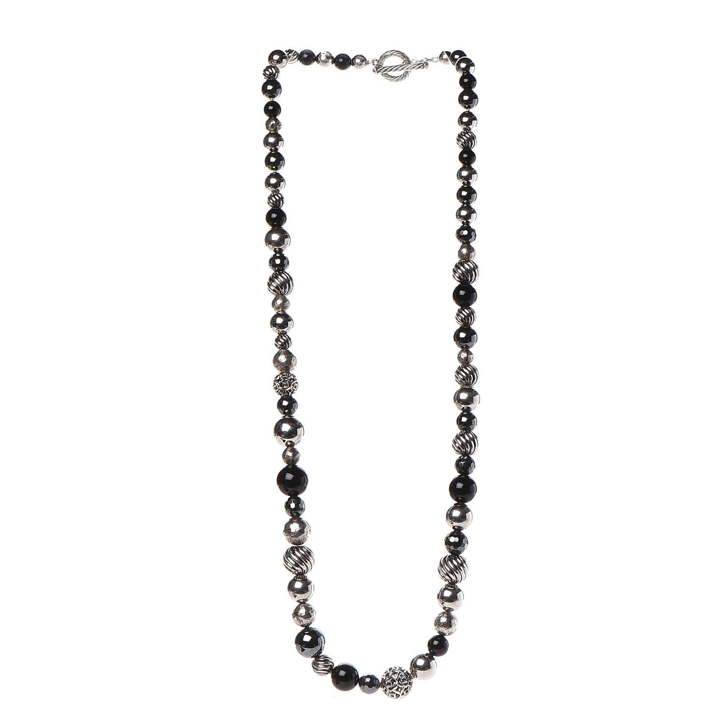 Sterling Silver Black Onyx Hematite Elements Long Toggle Necklace