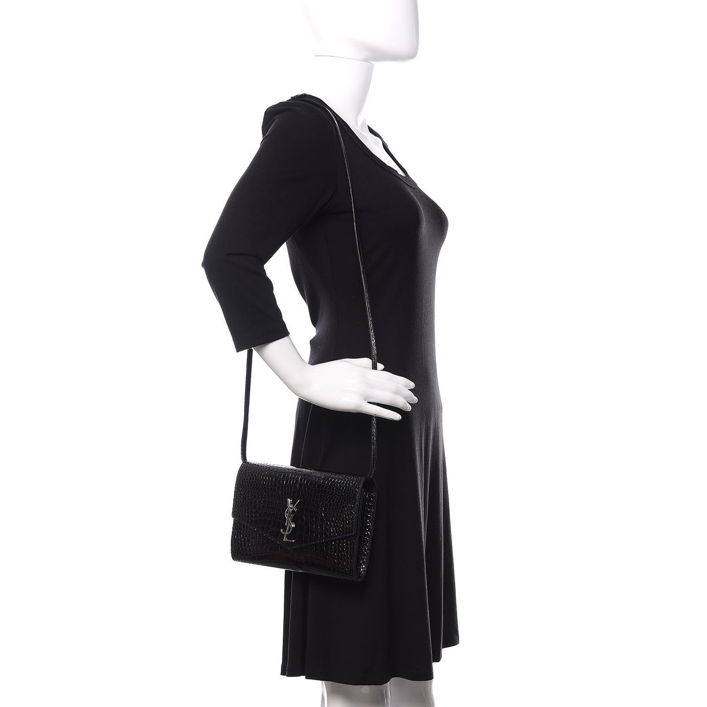 Calfskin Crocodile Embossed Monogram Uptown Crossbody Black