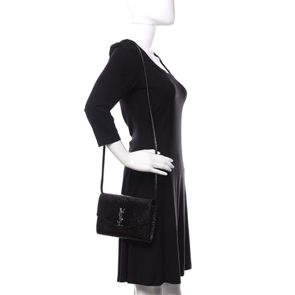Saint Laurent Calfskin Crocodile Embossed Monogram Uptown Crossbody Black 2 of 10