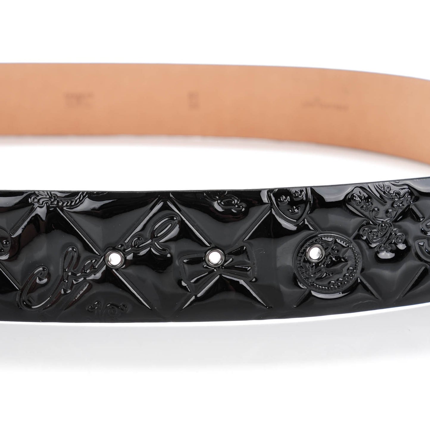 Patent Calfskin Quilted Lucky Symbols CC Belt 85 34 Black