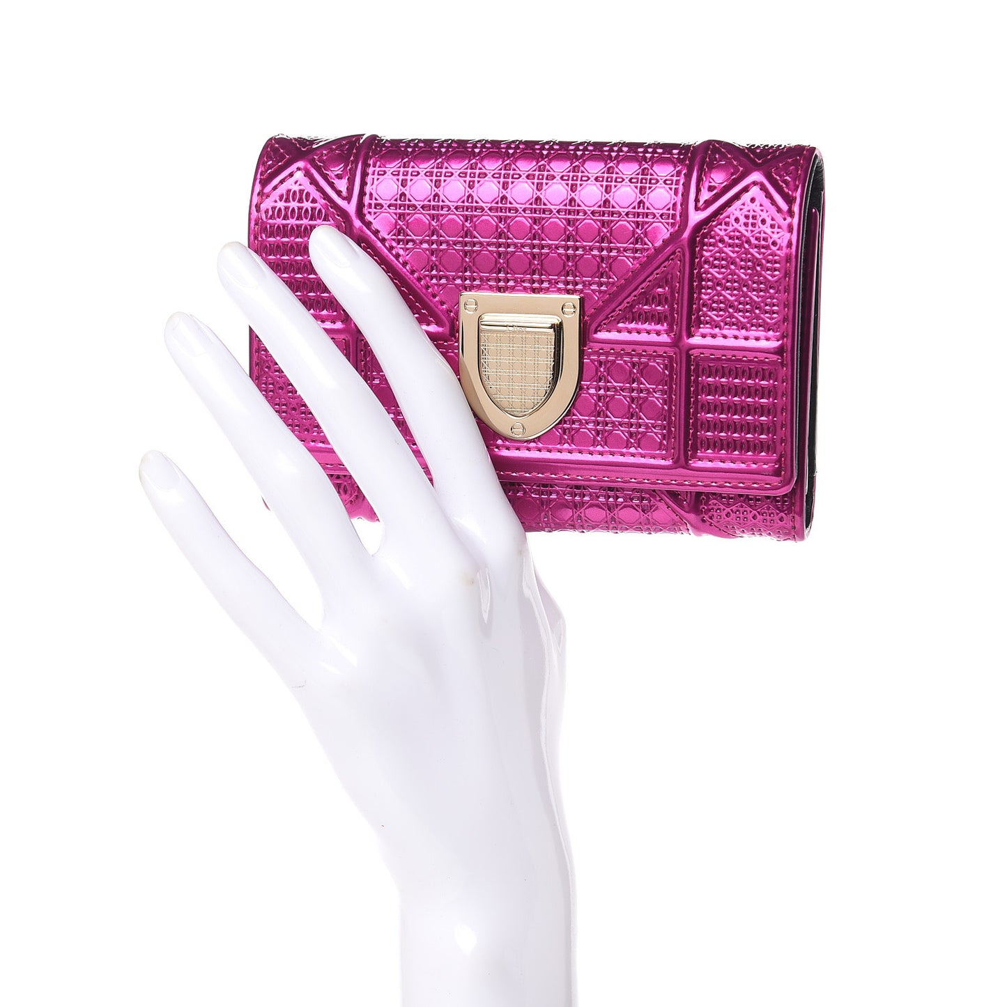Metallic Patent Micro-Cannage Diorama Elancee Wallet Fuchsia