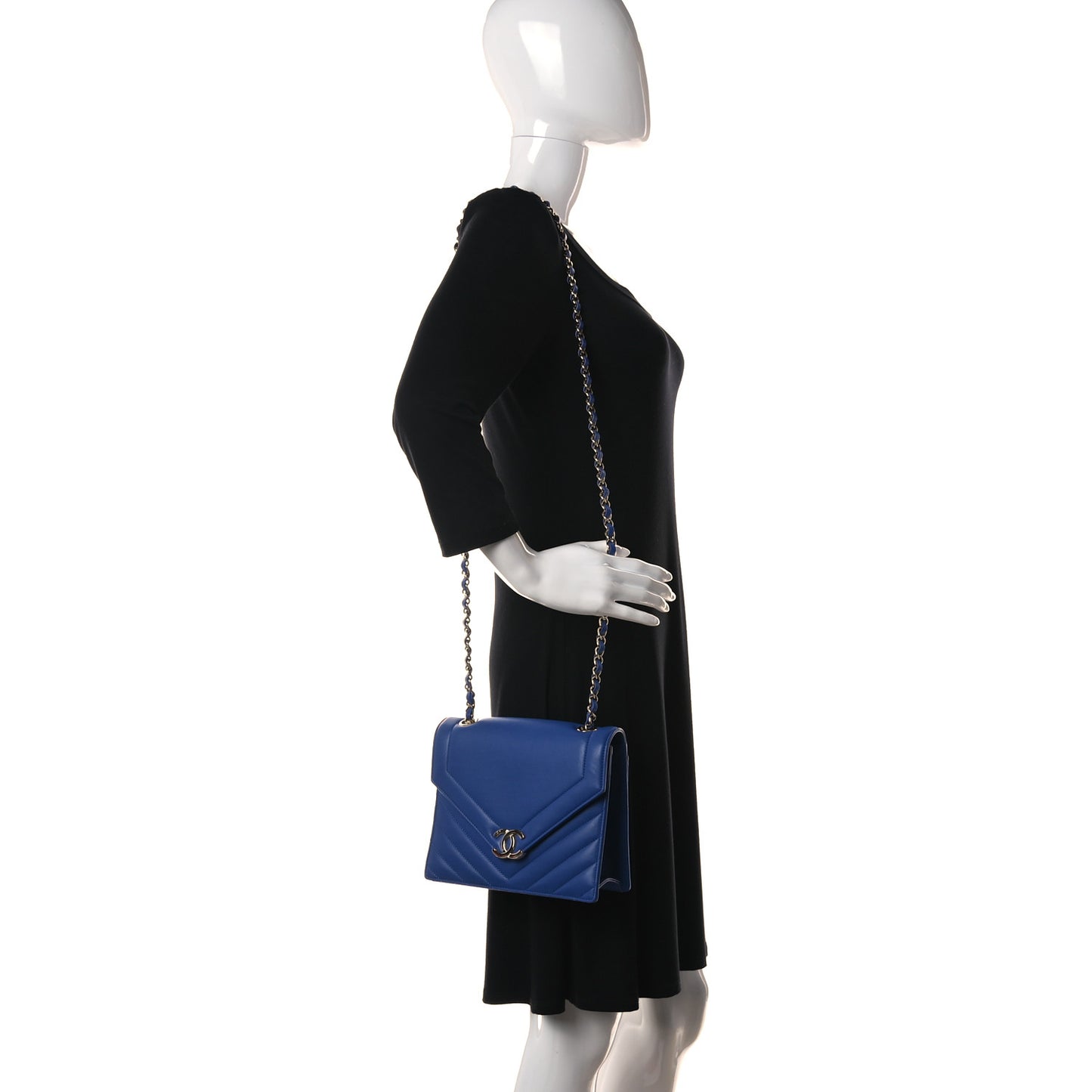 Calfskin Quilted Chevron Small Single Flap Blue