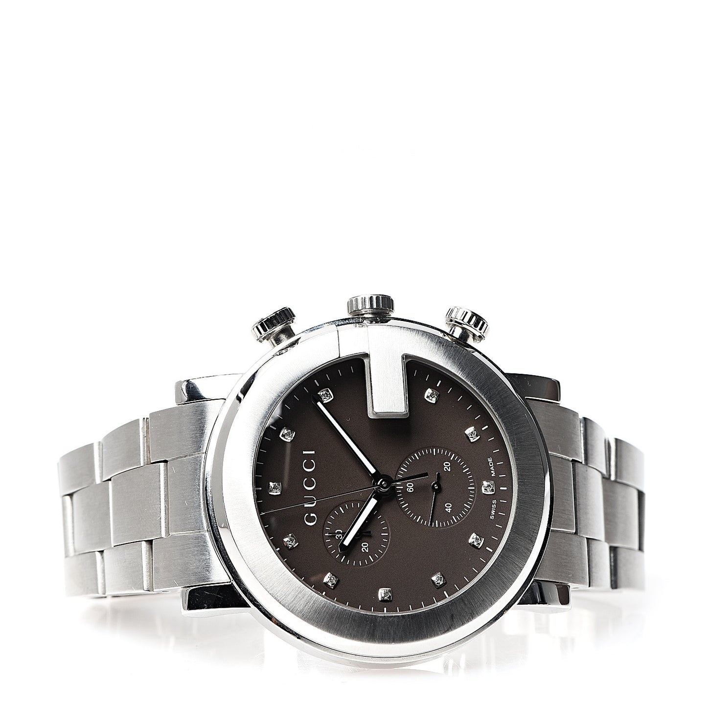 Stainless Steel Diamond 44mm G-Chrono Quartz Watch Brown