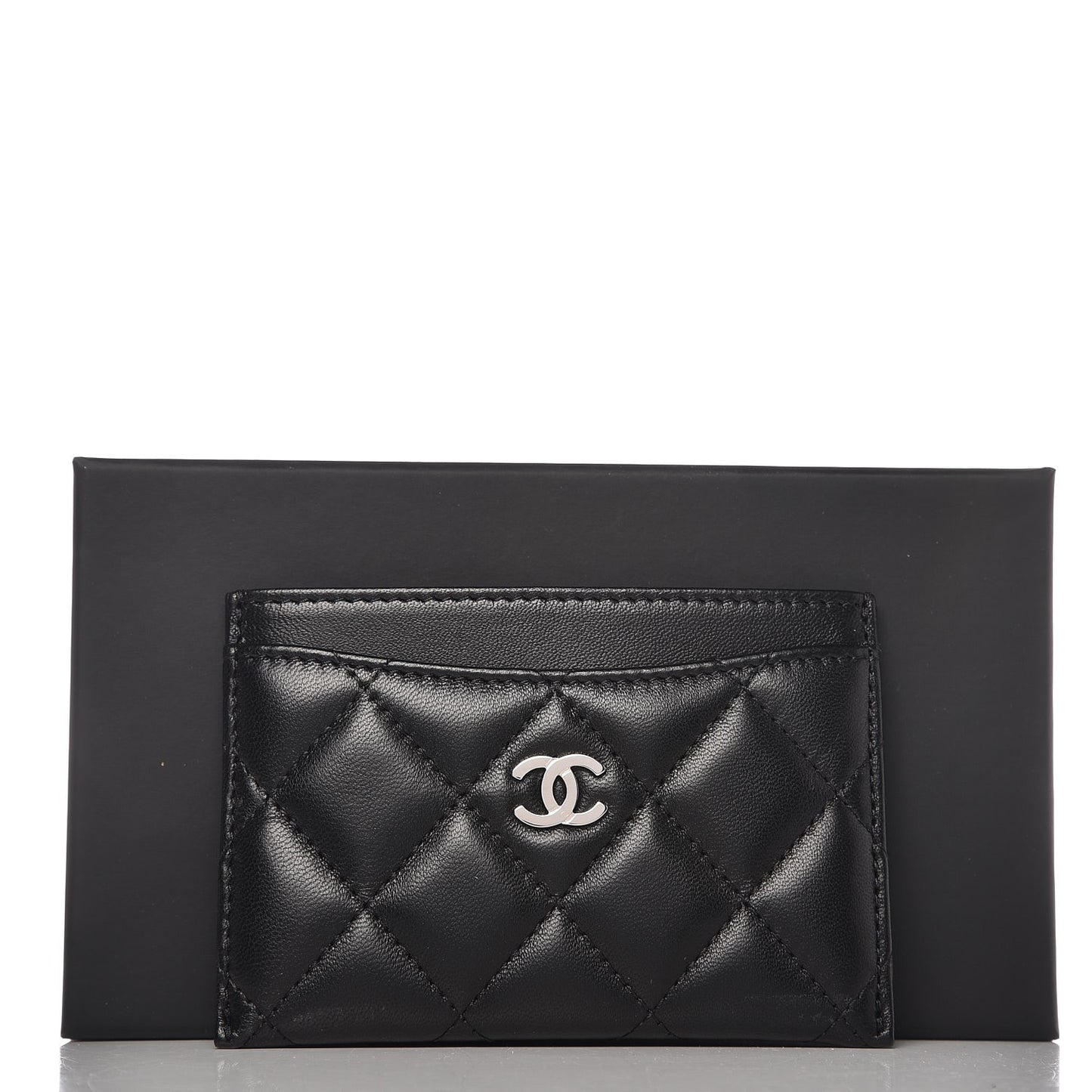 Lambskin Quilted Card Holder Black