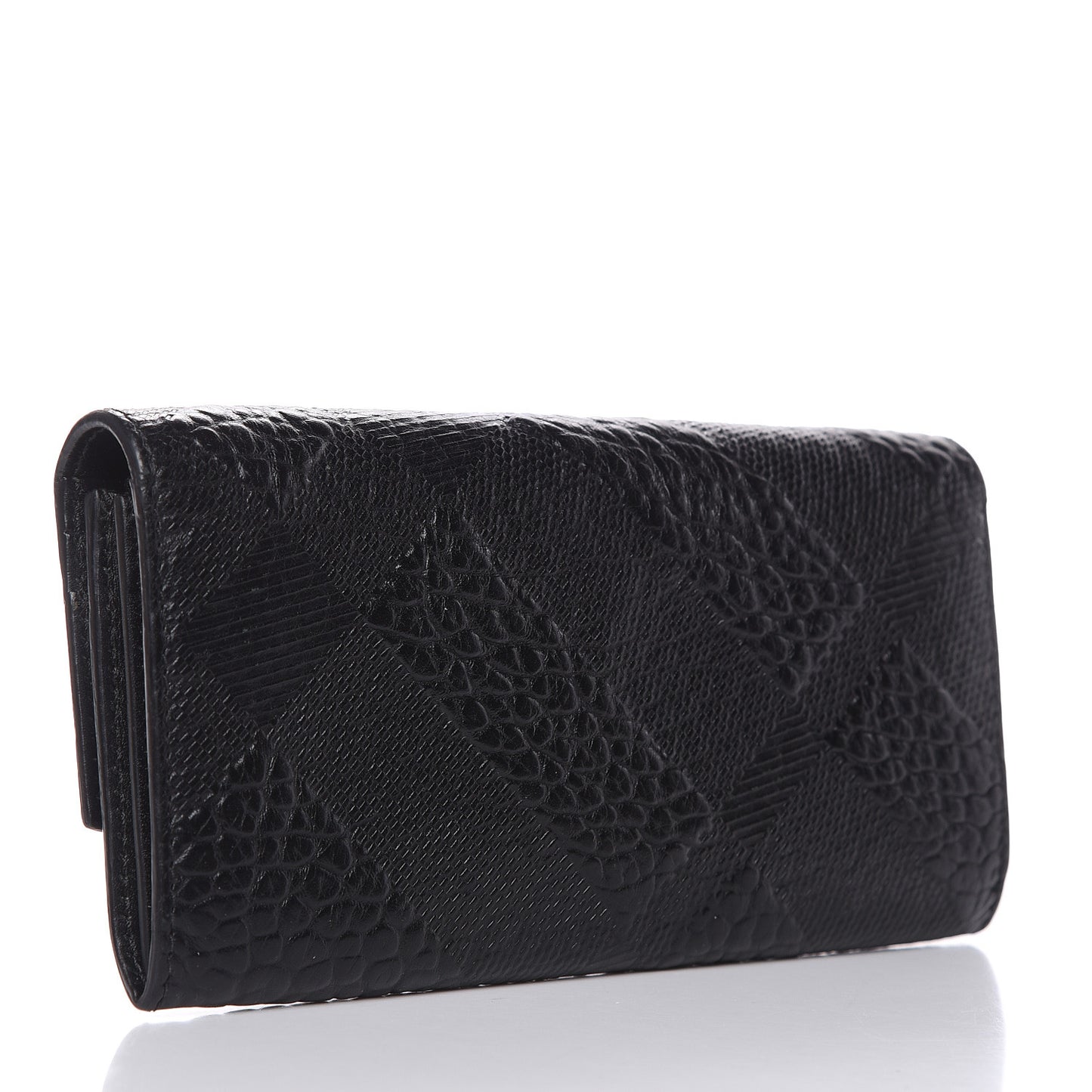 Signature Grain Calfskin Check Embossed Porter Continental Wallet Black