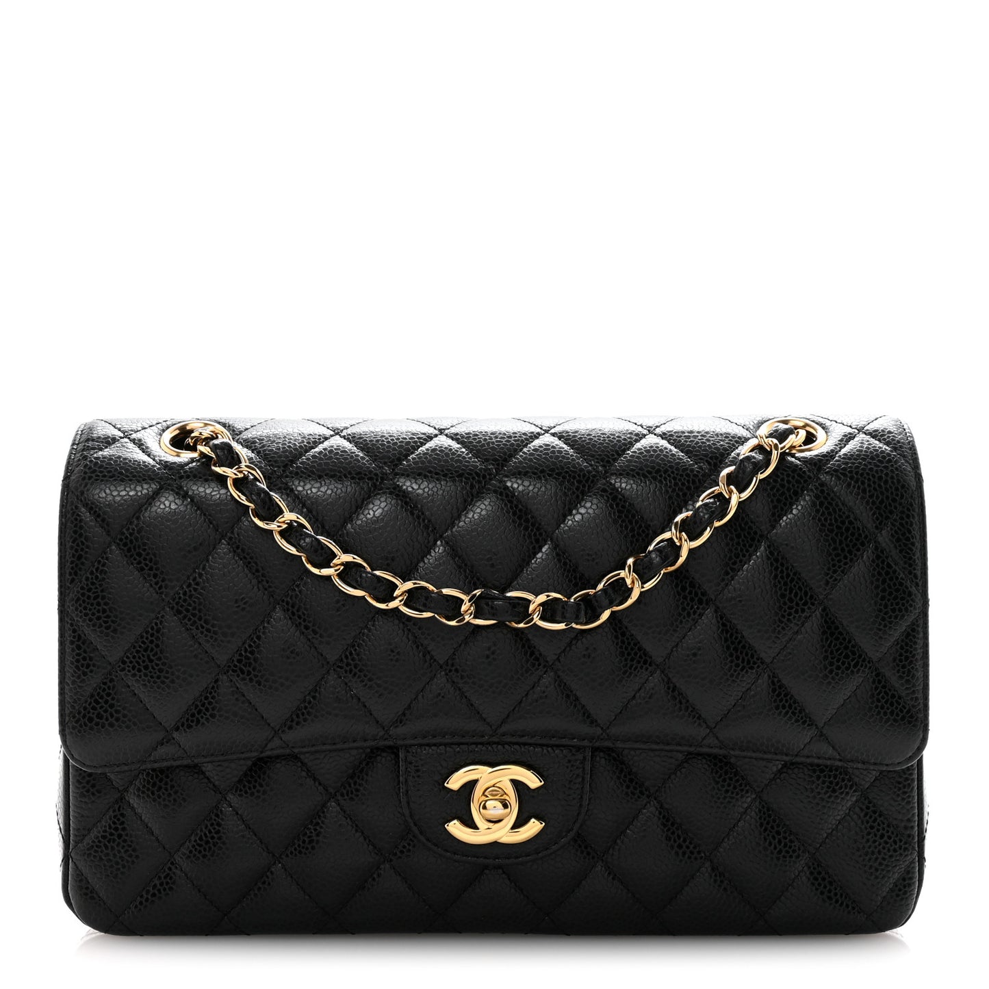 Caviar Quilted Medium Double Flap Black
