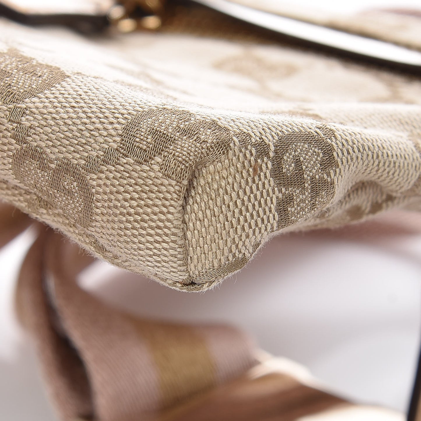 GG Monogram Web Double Pocket Belt Bag Gold Pink
