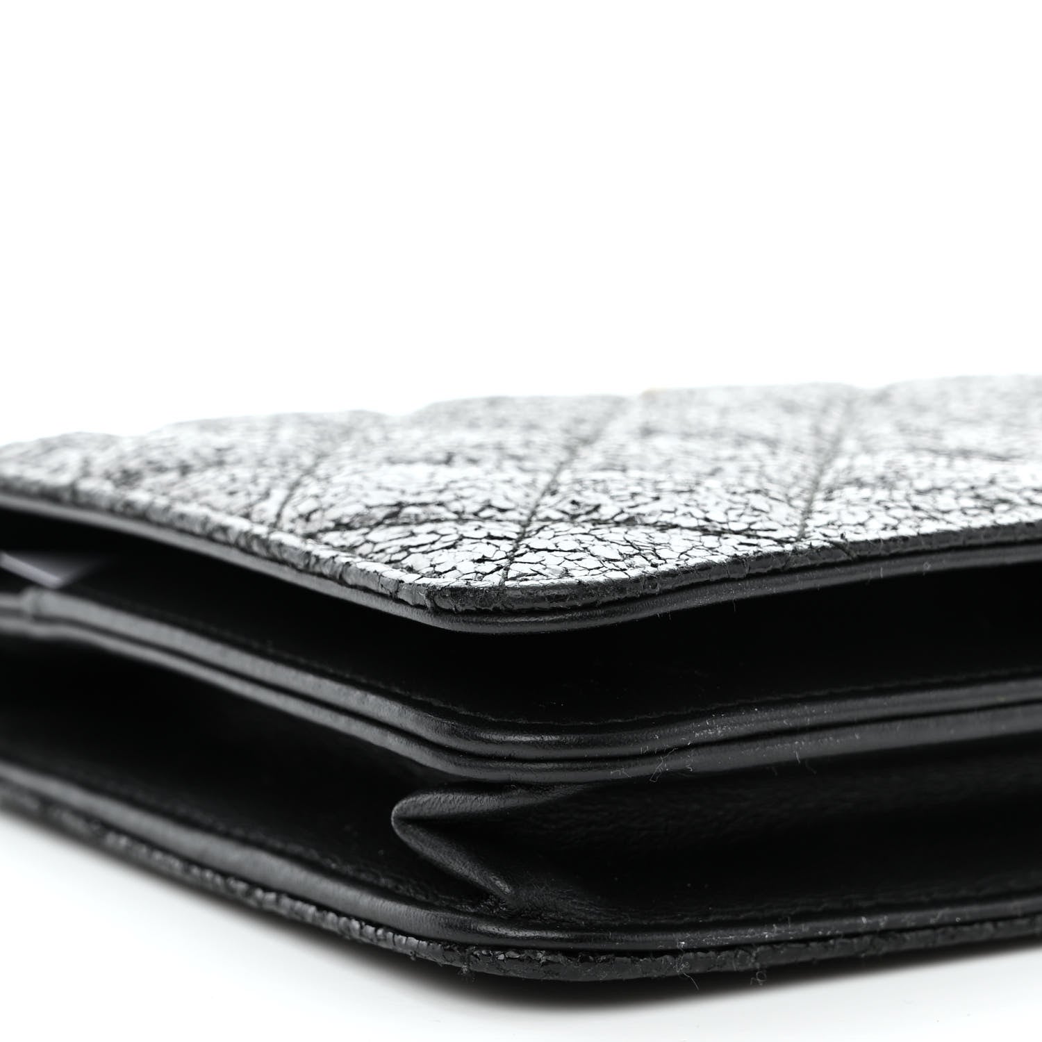Chanel Crackled Patent Calfskin Quilted Pearl Wallet On Chain WOC Black 10 of 13