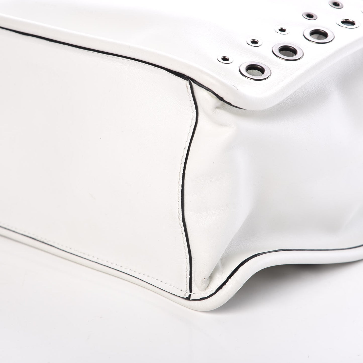 Soft Calf Medium Grommet Studded Tote White