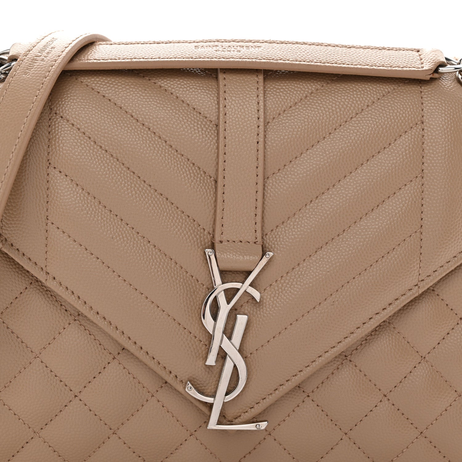 Saint Laurent Grain De Poudre Textured Mixed Matelasse Medium Triquilt Monogram Satchel Dark Beige 8 of 10