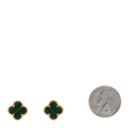 Van Cleef & Arpels 18K Yellow Gold Malachite Vintage Alhambra Earrings 2 of 4