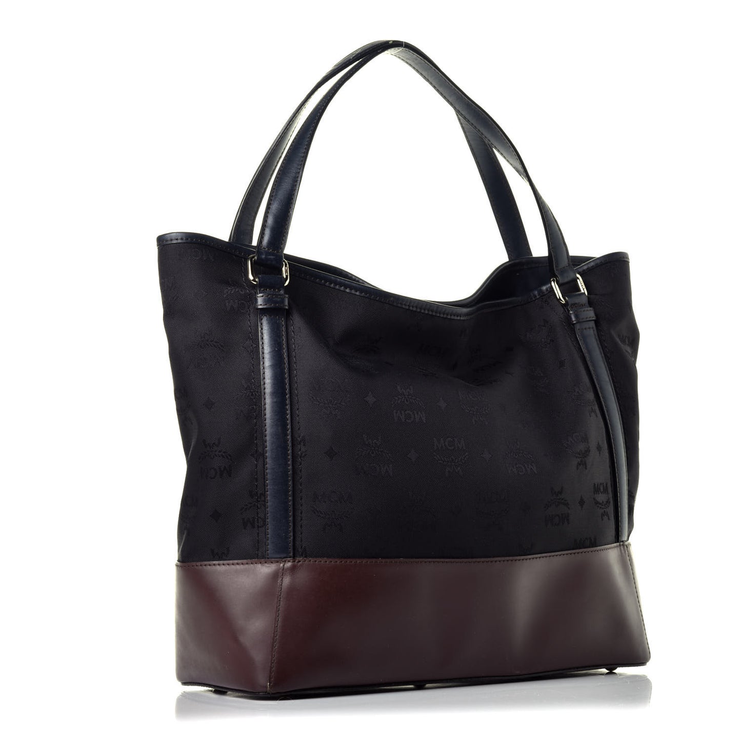 Nylon Monogram Calfskin Shopper Tote Black