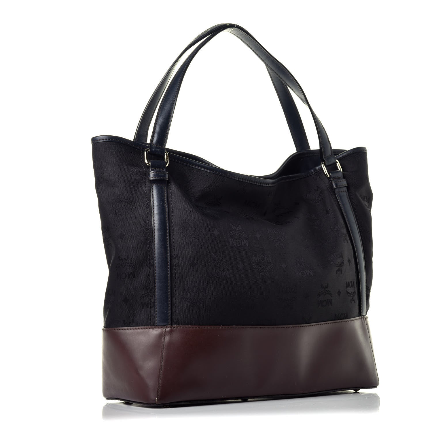 MCM Nylon Monogram Calfskin Shopper Tote Black 3 of 9