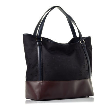MCM Nylon Monogram Calfskin Shopper Tote Black 3 of 9