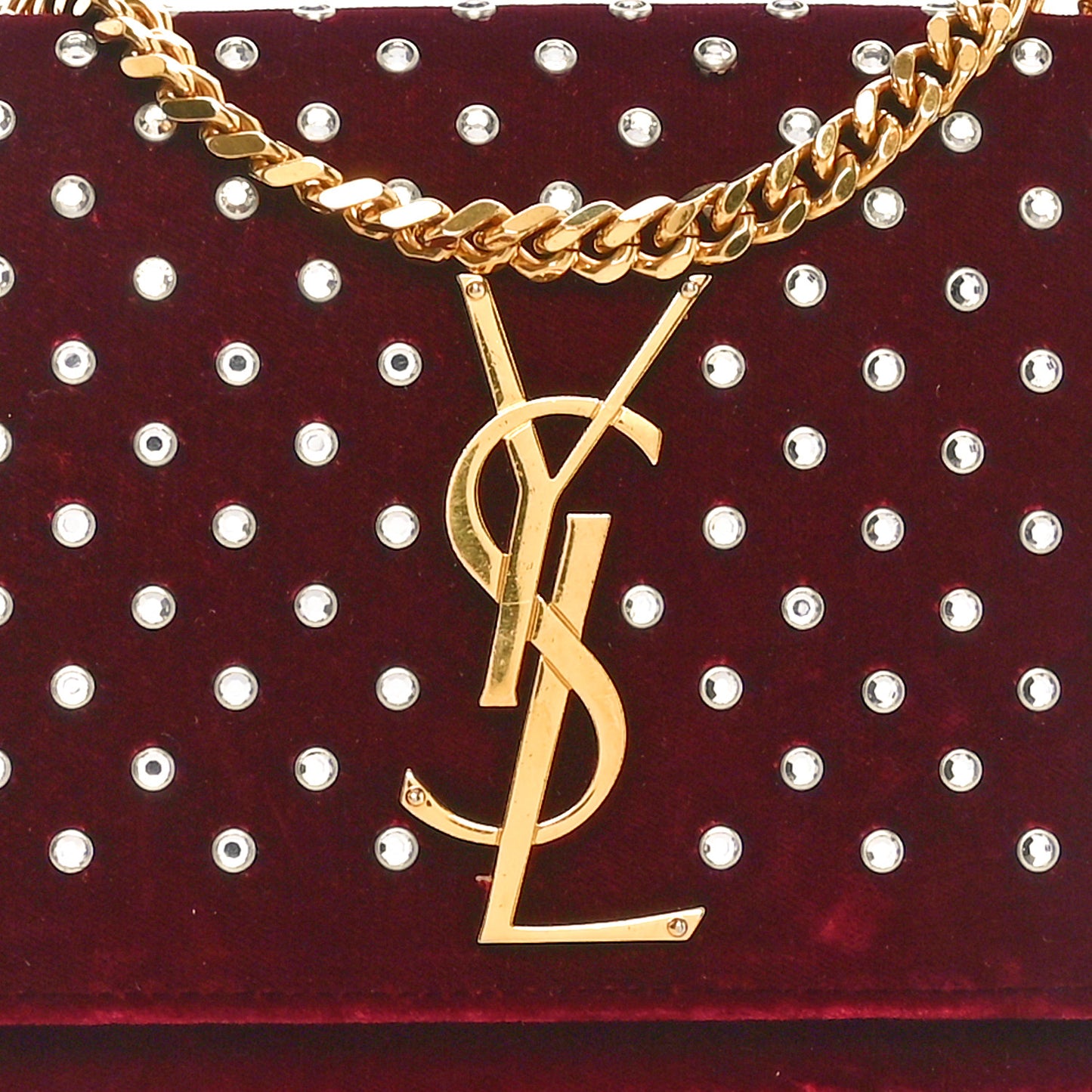 Velvet Crystal Studded Monogram Small Kate Satchel Red
